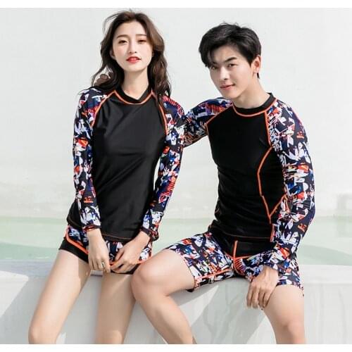 Couple Rash Guards Swimsuit Women 2019 Girls Bathing Suit Korean Swimwear Surf Shirt Swimming For Long Sleeve Lovers Surfing