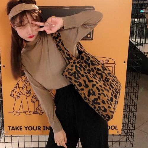 Women Shoulder Canvas Shopper Bag Leopard Print Korean Shopping Bag Casual Female Handbag Cotton Fabric Tote Bags for Women 2020