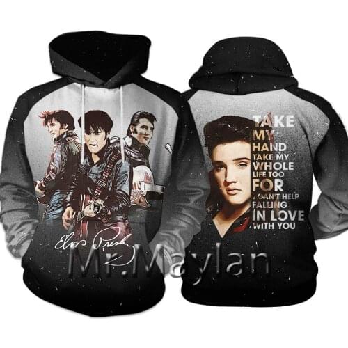 The King Elvis Presley 3D Hoodies Men/women Hipster Fans Streetwear Outfit Spring Boy Hiphop Hood Sweatshirts Tops Clothes YK37