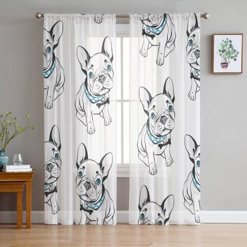 Bulldog Blue Scarf Tulle Curtains For Living Room Bedroom Voile Curtain Home Decoration Sheer Balcony Door Curtain