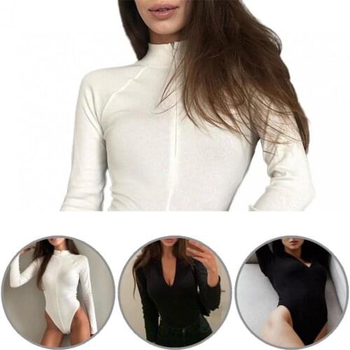 Comfortable Stylish Long Sleeve Solid Color Women Bodysuit Skinny Autumn Bodysuit Half High Collar for Party