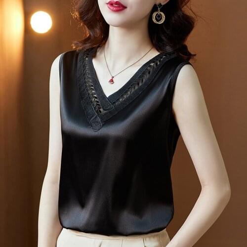 Ladies Summer Elegant Sexy Hollow Out Solid Color Tank V-Neck Looes Plus Size M-5XL Embroidery Sleeveless Top Women T-shirt