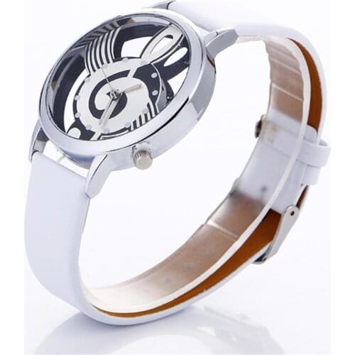 Womens Watch Couple Watch Musical Note Carved Dial Ladies Quartz Leather Strap Male Creative Gift Mens Watch Reloj Mujer 2020