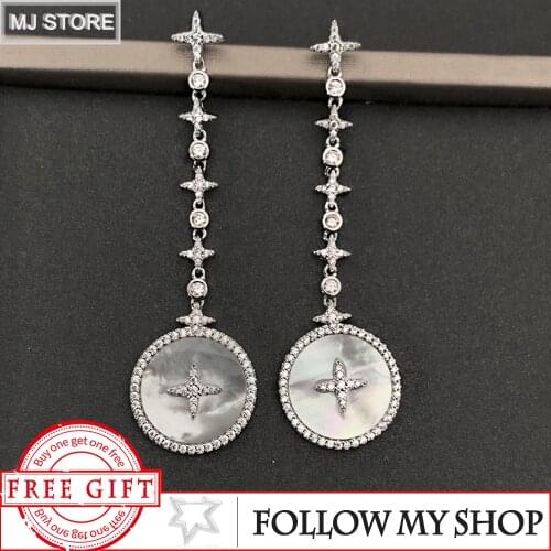 MEIJI High Quality Girl S925 Sterling Silver Earrings Round Shape White Fritillary Zircon Fashion Earrings Luxury Brand Jewelry
