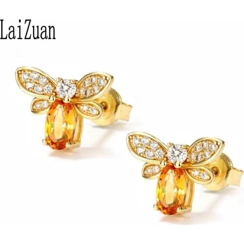 LaiZuan Sterling Silver 925 Oval Cut 6x4mm Genuine Natural Citrine Engagement Jewelry Elegant Unique insect Style Stud Earrings