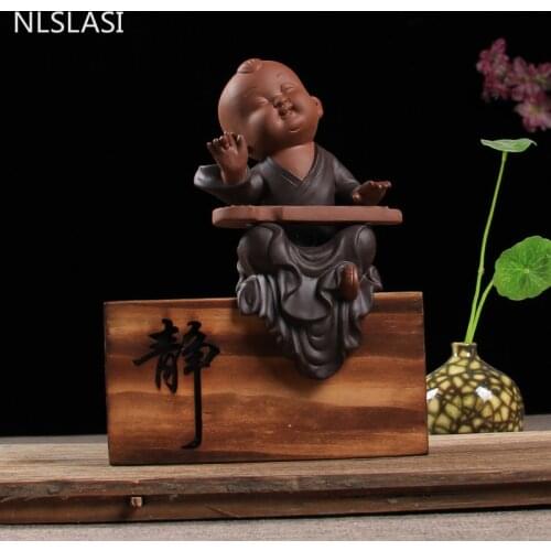 1 PCS Yixing Handmade Purple Clay tea Pet Creative Buddha Monk Figurine Ornament Tea Set decoration Accessories Desktop Crafts