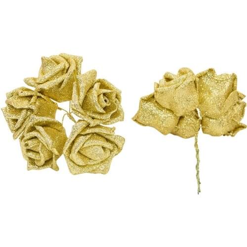 10pcs 5.5cm Glitter Rose Heads Artificial Foam Flowers For Wedding Decoration DIY Gold Red Floral Bouquet Christmas Decor Roses