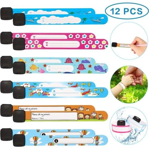 12Pcs/Set Children Travel Outdoor Safe Anti-lost Wristband Safety Recognition Bracelet For Kids Adjustable Waterproof