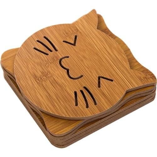 250pcs/lot Cute Hollow Shape Coasters Wood Table Mat Creative Non-slip Insulation Kitchen Dining Accessories Supplies Products