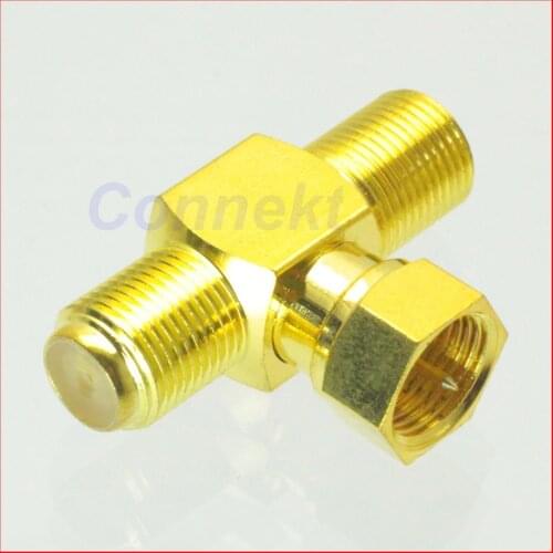 50pcs/lot F male to 2 two F female jack triple T in series RF adapter connector 3 way