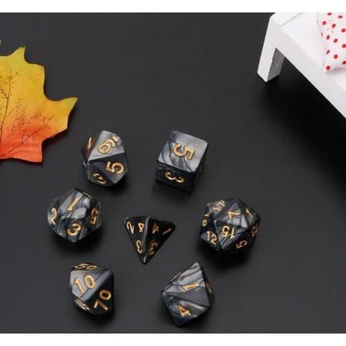 270C 7Pcs Polyhedral Dice Gold Numbers For Dragon Pathfinder D20 D12 2xD10 D8 D6 D4