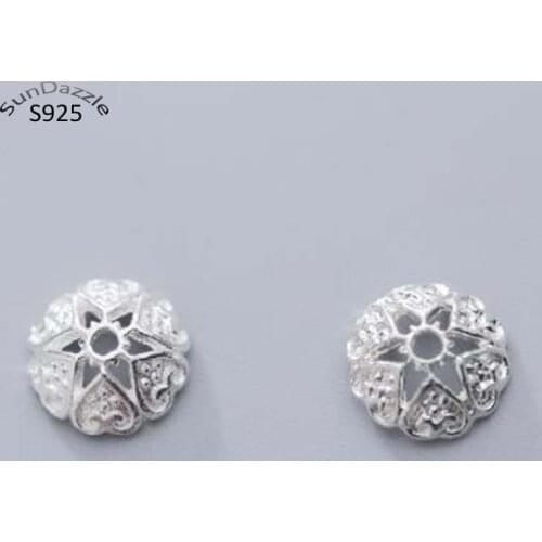 9mm Real Solid 925 Sterling Plain Silver Flower Spacer Bead Caps Necklace Bracelet Connector DIY Jewelry Making Findings