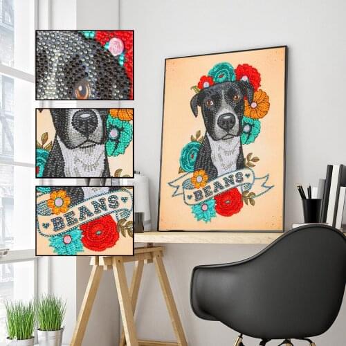 5D Special Shaped Diamond Painting Dog Flowers Diamond Animal Diamond Embroidery Cross Stitch Home Wall Decoration New Arrivals
