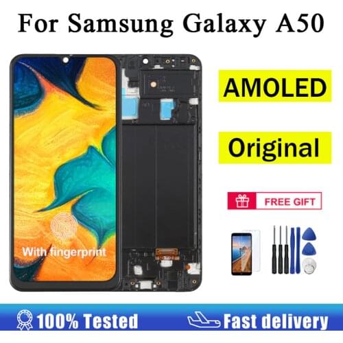 AUMOOK Original 6.4" AMOLED For Samsung Galaxy A50 Display LCD Screen Digitizer With Frame For A50 LCD Display Touch Screen