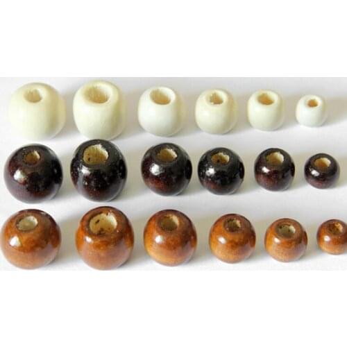 50pcs/lot Brown White Natural Wood Beads 9x10 11x12 13x14 15x16 17x18mm Oval Big Hole Wooden Space Bead for DIY Jewelry Making