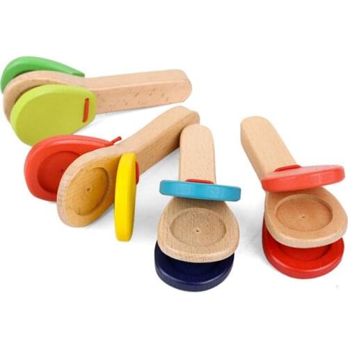 Children Wooden Clapper Board Castanets 0-3 Years Old Infant Wooden Musical Instrument Orff Clapper Toys Wholesale