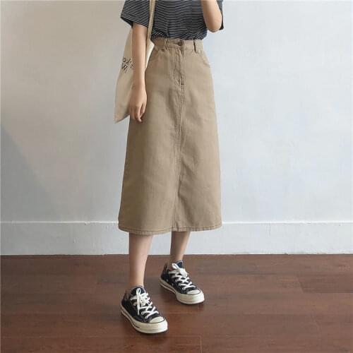 Cover Cross-display Thin Denim Skirt Women Loose Retro High Waist All-match A-line Mid-length Skirt Plus Size Jean Skirts