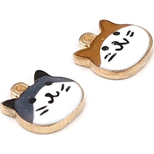 Animal Enamel Charms Zinc Based Alloy Cat Charms Pendans Gold Color For DIY Earring Necklace Bracelet Jewelry Making, 10 PCs