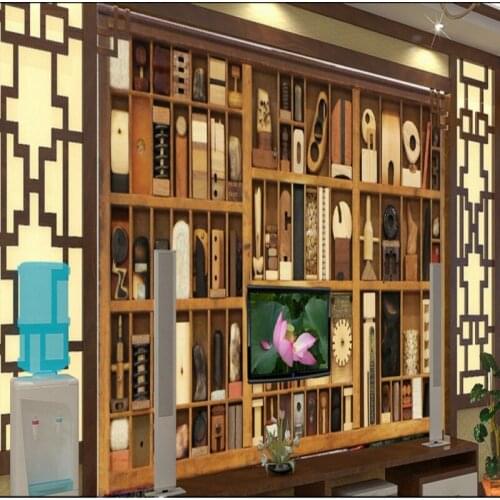 Drop Shipping Photo Wallpaper European American Style Red Wine Bottle Bookshelf Wood Carving TV Backdrop Studio Mural Wallpaper