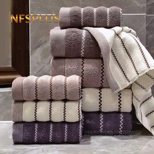 Cotton Bath Towel For Adults White Brown Dark Grey Wave Pattern Hand Sport Face Towel Absorbent Terry Towels Set For Bathroom