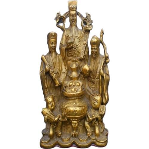 China Brass Fu Lu Shou three gods statue Fengshui worship Deity Statue