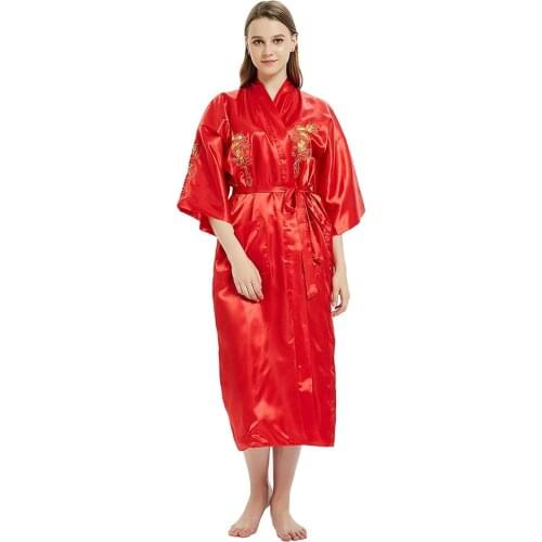 Chinese Nightgown Nightdress Traditional Nightwear Kimono Bath Gown Homewear Sexy Women Embroidery Dragon Robes Plus Size 3XL