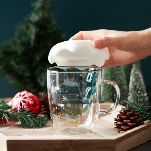 Creative Double-Layer Glass Christmas Tree Star Water Cup High Temperature Mug Fly Me to Polaris cup double glass Christmas gift