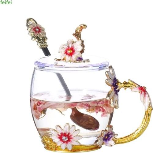 301-400mlCreative enamel cups home coffee cups girls hearts crystal glasses fruit cups flower cups