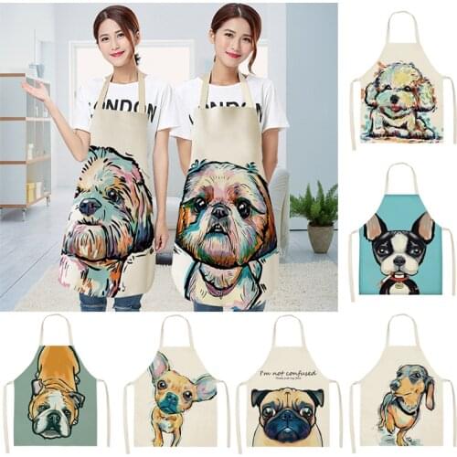 68x55cm Kitchen Household Adult Antifouling Apron Sleeveless Polyester Animal Dogs Series Printed Coverall