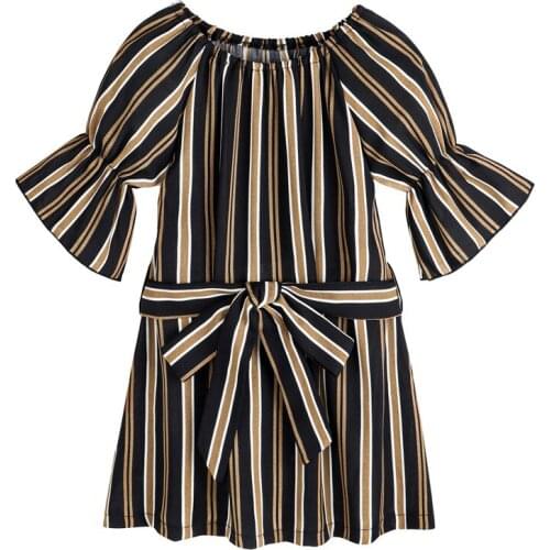 Summer Girl Dress Vertical Stripes Flare Sleeve Kids Dress