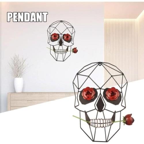 Metal Skull Rose Ornament Creative Halloween Props Indoor Wall Art Decoration for Home Living Room Bedroom xqmg Party Holiday