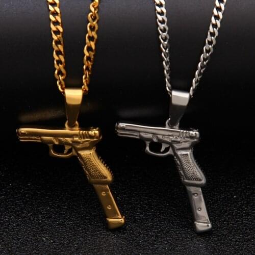 Hip Hop Mens Gold Color Stainless Steel Pendant Ice Out Cuban Jewerly Neckalce Chain Hip Hop For Men