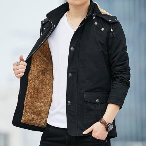 Mens Winter Jacket Thick Warm Tooling Plus Velvet Jacket Spring and Autumn Casual Korean Version of The Trend of Wild Handsome