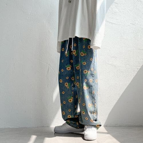 2021 New Male hip hop graphic printed female jeans Autumn fashion casual pants oversize Korean streetwear male pants