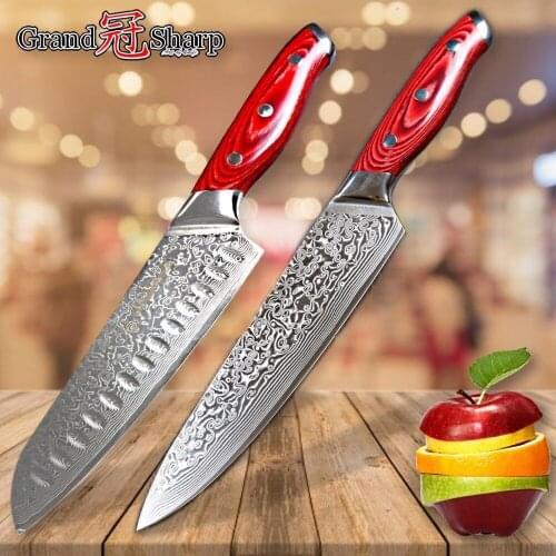 Knife Set 2-Piece Damascus Kitchen Knives Chef Santoku Knife Japanese Damascus Stainless Steel vg10 Sharp Cleaver Gift NEW Knife