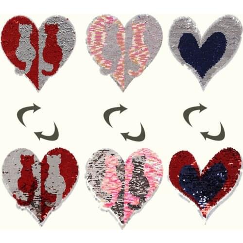 Embroidery patch up and down filp piece double sided sequins 20cm cat deal with it patches for clothes flowers love