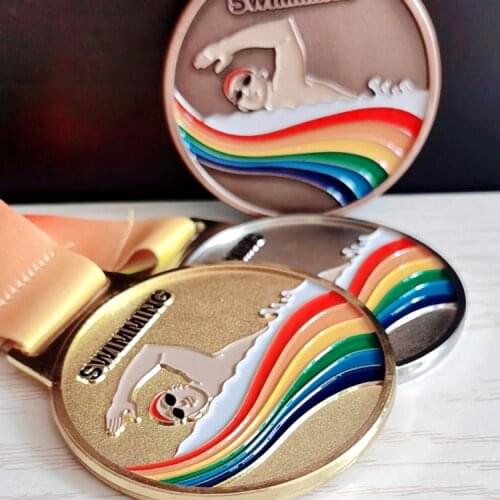 Color New Metal Medal Match Medals Badges Souvenirs Swimming Sports Gold Medal with good ribbon School sports Metal