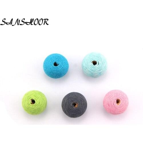 SANSHOOR Wholesale 20mm Diameter DIY Delicate Neon Colorful Crochet Wood Beads for Necklace MXQ-003 100pcs/lot