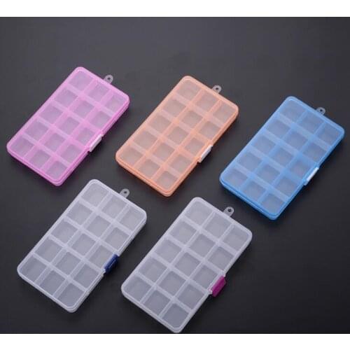 15 grids Plastic Jewelry Box Movable Dividers Adjustable Compartment Organizer Small Things Container LX1657