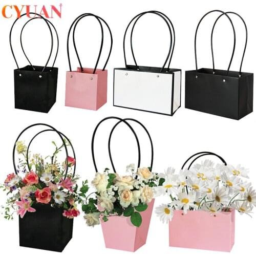 Flower Gift Paper Box Portable Flower Box Waterproof Handbag Gift Box Kraft Packaging Bag Birthday Wedding Party Favor Gift Bags
