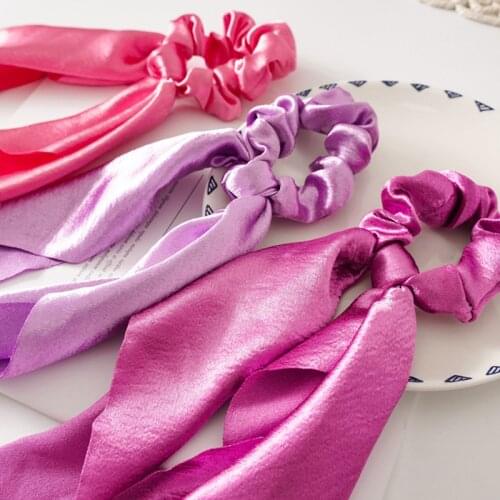 New Satin Solid Color Bow Satin Long Ribbon Hair Ties Scrunchies Women Elastic Hair Bands Hair Accessories Hairband Rubber Band