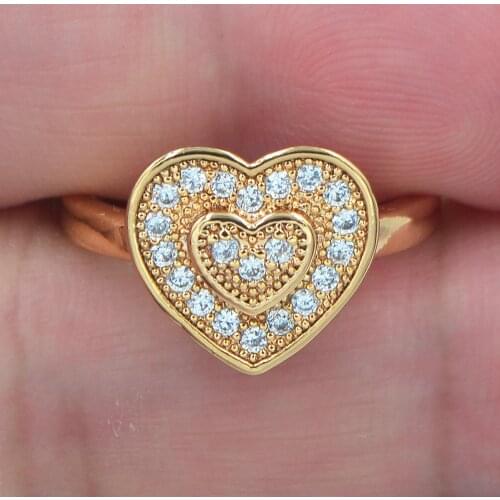 Romantic Women Gold Color AAA+ Cubic Zirconia Clear Micro Pave CZ Love Hearts Eternity Promise Ring Jewelry