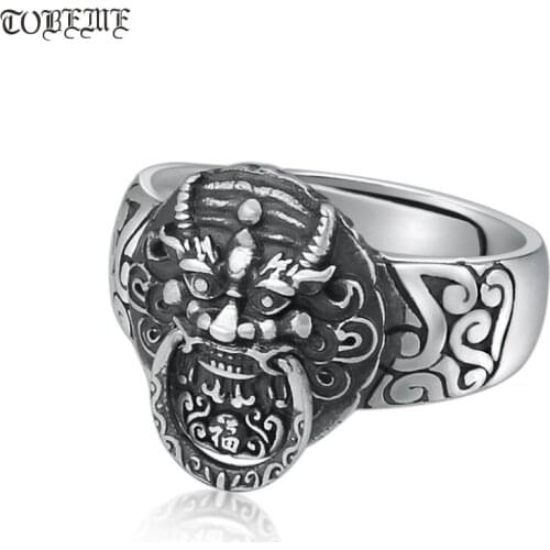 Handmade 990 Silver Fengshui Lion Ring Power Lion Ring Good Luck Ring Resizable