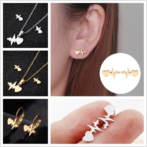 Oly2u Stainless Steel Punk Medical ECG Heartbeat Stud Earrings for Nurse Doctor Daily Wear Jewelry Gift Bijoux Femme