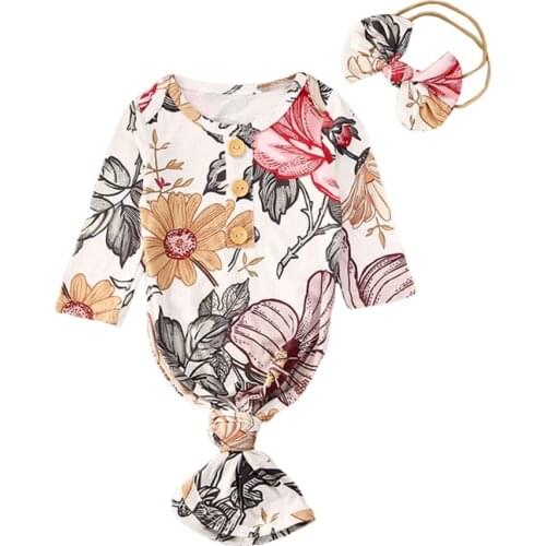 Newborn Baby Sleeping Bag 0-6M Cotton Infant Summer Boys Girl Soft With Headband Set Bedding Bags Infant Floral Wrap