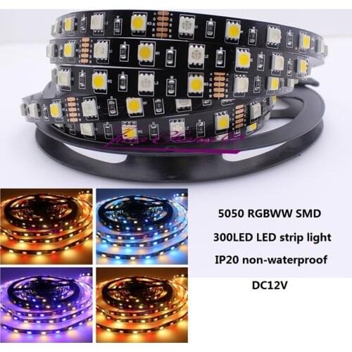 5M 5050 RGBWW RGB+ warm white 300 led strip light Black PCB non-waterproof 12V
