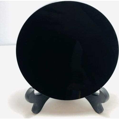 New arrivals high quality 100% natural black obsidian stone circle disk round plate fengshui mirror for home & office decor