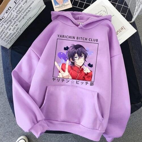 Japan Anime Yarichin B Club Itsuki Shikatani Kawaii Printed Hoodies Harajuku Male Streetwear Women Fashion Oversized Sweatshirts
