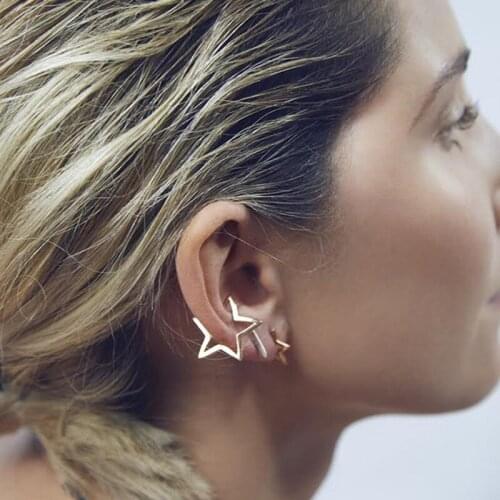 TIMEONLY Delicate Hollow Star Charm Clip Earrings for Women Girls Romantic Simple Earring Festival Gifts Accessories Trendy