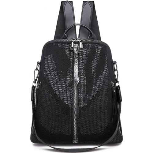 Women Nylon Waterproof Cloth Black Sequin Backpack Female 2021 New Korean Travel Backpack High Quality Casual Student School Bag